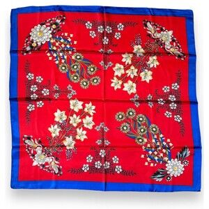 Vibrant Red and Blue Floral Scarf